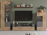 Wohnwand Freno in Nox Eiche und Basalt grau matt Wohnkombination 4-teilig mit LED Beleuchtung 290 x 194 cm