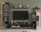 Wohnwand Freno in Nox Eiche und Basalt grau matt Wohnkombination 4-teilig mit LED Beleuchtung 290 x 194 cm
