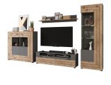 Wohnwand Freno in Nox Eiche und Basalt grau matt Wohnkombination 4-teilig mit LED Beleuchtung 350 x 194 cm