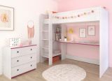 Parisot Kinder- und Jugendzimmer Smoozy29 in wei Kiefer mit blau oder pink Komplett-Set 2-teilig mit Hochbett und Kommode