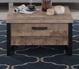 Couchtisch Emile in Eiche Tabak und schwarz Beistelltisch mit 2 x Schubkasten 80 x 80 cm