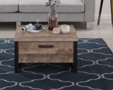 Couchtisch Emile in Eiche Tabak und schwarz Beistelltisch mit 2 x Schubkasten 80 x 80 cm