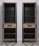 Vitrine Emile in Eiche Tabak und schwarz Wohn- und Esszimmer Vitrinenschrank 70 x 195 cm