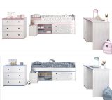 Parisot Kinder- und Jugendzimmer Smoozy37 in wei Kiefer mit blau oder pink Komplett-Set 4-teilig