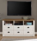 TV-Lowboard Seyne in wei Pinie und Eiche hell Landhaus TV Unterteil mit Komforthhe 130 x 68 cm