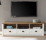 TV-Lowboard Seyne in wei Pinie und Eiche hell Landhaus TV Unterteil 160 x 47 cm