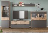 Wohnwand Tomaso in Nox Eiche und Basalt grau Wohnkombination 4-teilig 327 x 200 cm