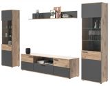 Wohnwand Tomaso in Nox Eiche und Basalt grau Wohnkombination 4-teilig 338 x 200 cm