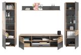 Wohnwand Tomaso in Nox Eiche und Basalt grau Wohnkombination 4-teilig 338 x 200 cm