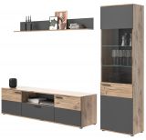 Wohnwand Tomaso in Nox Eiche und Basalt grau Wohnkombination 3-teilig 266 x 200 cm