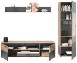 Wohnwand Tomaso in Nox Eiche und Basalt grau Wohnkombination 3-teilig 266 x 200 cm