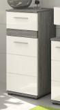 Badezimmer Kommode Bailey in wei Hochglanz und Rauchsilber grau Badschrank 35 x 79 cm
