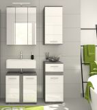 Badezimmer Kommode Bailey in wei Hochglanz und Rauchsilber grau Badschrank 35 x 79 cm