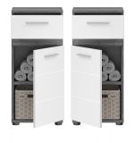 Badezimmer Kommode Bailey in wei Hochglanz und Rauchsilber grau Badschrank 35 x 79 cm