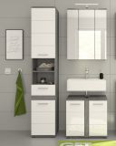 Badmbel Set 3-teilig Bailey in wei Hochglanz und Rauchsilber grau Badkombination 114 x 191 cm