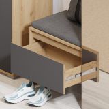 Kompaktgarderobe Piazza in Basalt grau und Eiche Garderobe mit Spiegel 90 x 189 cm