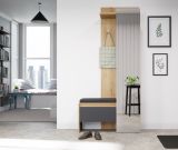 Kompaktgarderobe Piazza in Basalt grau und Eiche Garderobe mit Spiegel 90 x 189 cm