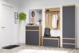 Kompaktgarderobe Piazza in Basalt grau und Eiche Garderobe mit Spiegel 90 x 189 cm
