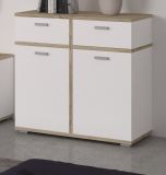 Kommode Soley in wei und Sonoma Eiche hell, Sideboard 79 x 84 cm mit Soft-Close