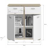 Kommode Soley in wei und Sonoma Eiche hell, Sideboard 79 x 84 cm mit Soft-Close