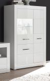 Vitrine Carrara in wei Hochglanz Wohn- und Esszimmer Vitrinenschrank halbhoch 100 x 142 cm