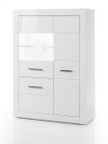 Vitrine Carrara in wei Hochglanz Wohn- und Esszimmer Vitrinenschrank halbhoch 100 x 142 cm