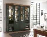 Buffetschrank Norwich in grn und Wotan Eiche Landhaus Vitrinenschrank mit Weinregal 194 x 207 cm