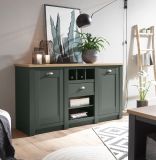 Sideboard Norwich in grn und Wotan Eiche Landhaus Kommode mit Weinregal 145 x 83 cm
