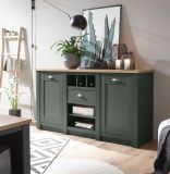 Sideboard Norwich in grn und Wotan Eiche Landhaus Kommode mit Weinregal 145 x 83 cm
