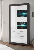 Vitrine Briard in wei Hochglanz und grau Stone Wohn- und Esszimmer Vitrinenschrank 100 x 198 cm