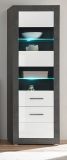 Vitrine Briard in wei Hochglanz und grau Stone Wohn- und Esszimmer Vitrinenschrank 65 x 198 cm