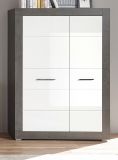 Highboard Briard in wei Hochglanz und grau Stone Wohn- und Esszimmer Kommode 100 x 142 cm