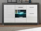 Sideboard Briard in wei Hochglanz und grau Stone Wohn- und Esszimmer Kommode 164 x 97 cm