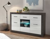 Sideboard Briard in wei Hochglanz und grau Stone Wohn- und Esszimmer Kommode 164 x 97 cm