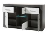 Sideboard Briard in wei Hochglanz und grau Stone Wohn- und Esszimmer Kommode 164 x 97 cm