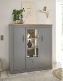 Highboard Rideau in grau und Artisan Eiche Landhaus Vitrine 138 x 142 cm