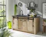 Kche mit Theke Stove in Used Wood hell und anthrazit Kchenschrank Set 6-teilig