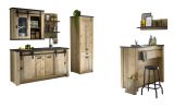 Kche mit Theke Stove in Used Wood hell und anthrazit Kchenschrank Set 6-teilig