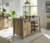 Kche mit Kochinsel Stove in Used Wood hell und anthrazit Kchenschrank Set 5-teilig