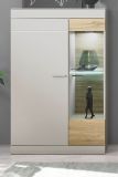 Vitrine Griego in Kieselgrau matt und Zinneiche Wohn- und Esszimmer Vitrinenschrank halbhoch 90 x 139 cm