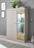 Vitrine Griego in Kieselgrau matt und Zinneiche Wohn- und Esszimmer Vitrinenschrank halbhoch 90 x 139 cm