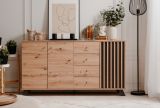 Sideboard Madem in Artisan Eiche und Anthrazit mit 3D-Lamellen Wohn- und Esszimmer Kommode 160 cm