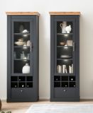 Vitrinenschrank Ribera in grau und Wotan Eiche Landhaus Wohn- und Esszimmer Vitrine 72 x 201 cm