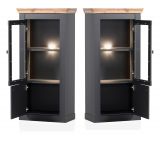 Vitrinenschrank Ribera in grau und Wotan Eiche Landhaus Wohn- und Esszimmer Vitrine 72 x 146 cm