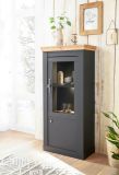 Vitrinenschrank Ribera in grau und Wotan Eiche Landhaus Wohn- und Esszimmer Vitrine 72 x 146 cm
