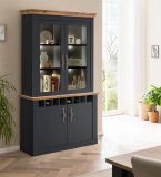 Buffetschrank Ribera in grau und Wotan Eiche Landhaus Wohn- und Esszimmer Vitrine 110 x 201 cm