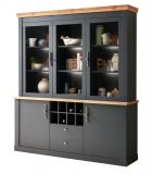 Buffetschrank Ribera in grau und Wotan Eiche Landhaus Vitrinenschrank mit Soft-Close 184 x 205 cm