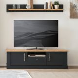 TV-Lowboard Ribera in grau und Wotan Eiche Landhaus TV Unterteil 158 x 51 cm