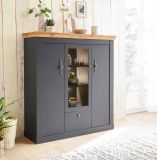 Highboard Ribera in grau und Wotan Eiche Landhaus Wohn- und Esszimmer Vitrine 141 x 146 cm