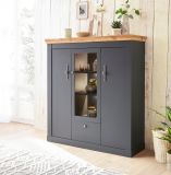 Highboard Ribera in grau und Wotan Eiche Landhaus Wohn- und Esszimmer Vitrine 141 x 146 cm